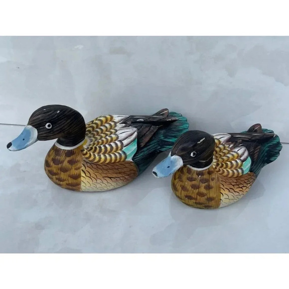Two Small Duck Miniature Wood Carved Hand Painted Decoratives Mallard Decoy 4"x5 - Picture 4 of 16